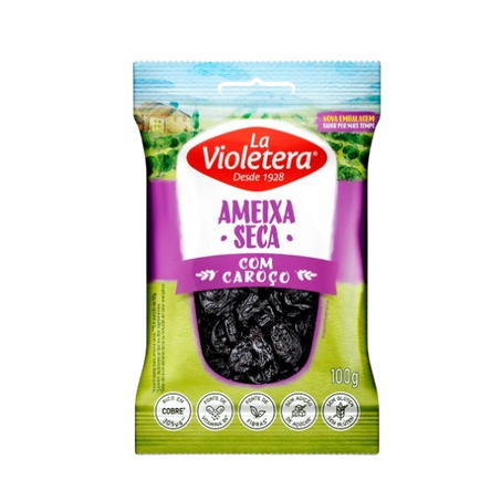 Ameixa seca la violetera com caroço pacote 100g