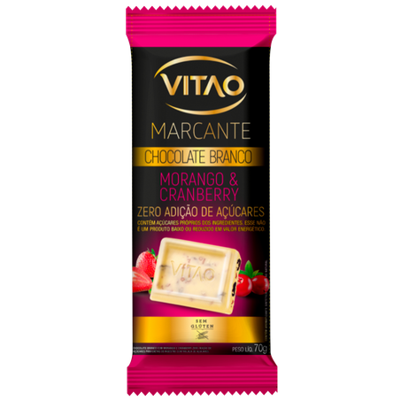 Chocolate branco morango e cranberry zero adicao de acucar vitao 70g