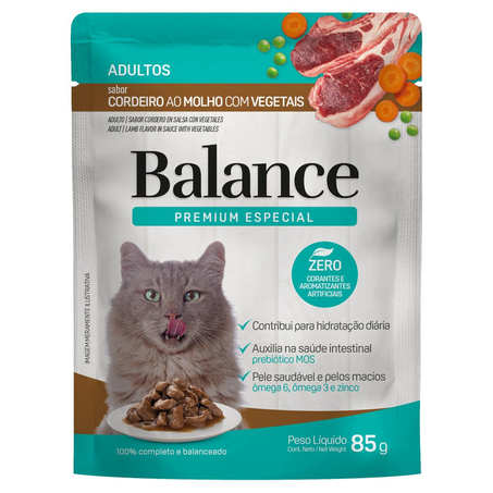 Ração para Gatos Balance 85g - Adultos - Cordeiro ao Molho com Vegetais - Sachê