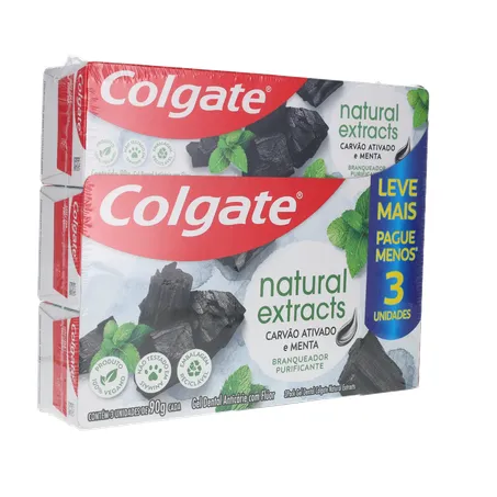 Creme Dental Colgate Natural Extractus Carvão Menta 90G com 3 Unidades 360-33