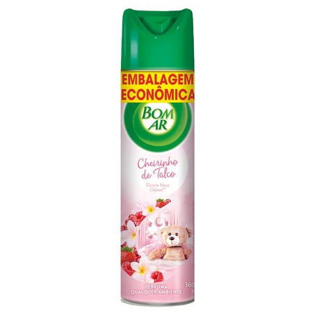 Purificador de Ar Aerossol Bom Ar 360ml - Cheirinho de Talco - Embalagem Econômica