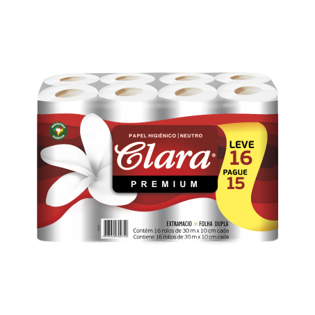 PAPEL HIG CLARA PREMIUM FOLHA DUPLA 16X30MT