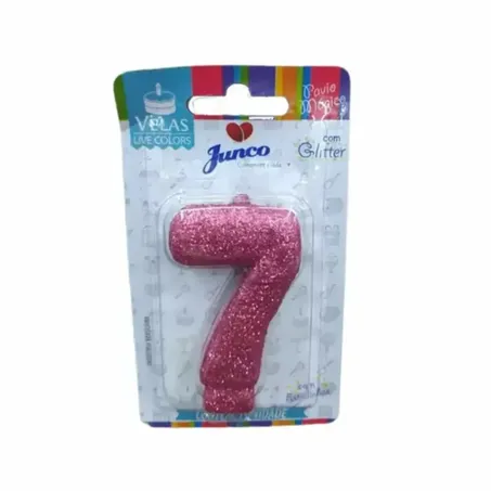 Vela Aniversario Junco Mini Glitter N7 Pink