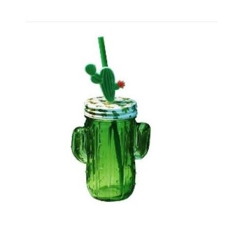 Copo vidro canudo cactus yangzi 540ml