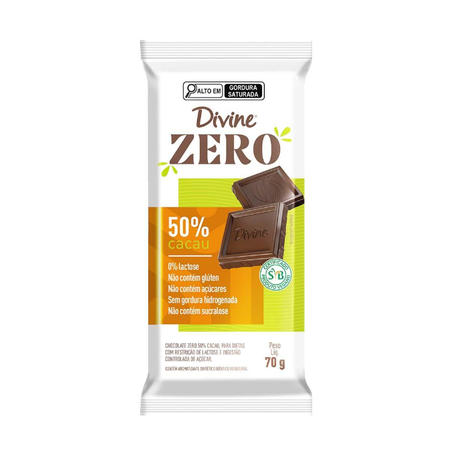 CHOCOLATE BARRA DIVINE ZERO 50% 70G