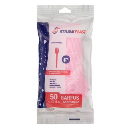 Garfo Descartável Sobremesa Rosa Strawplast