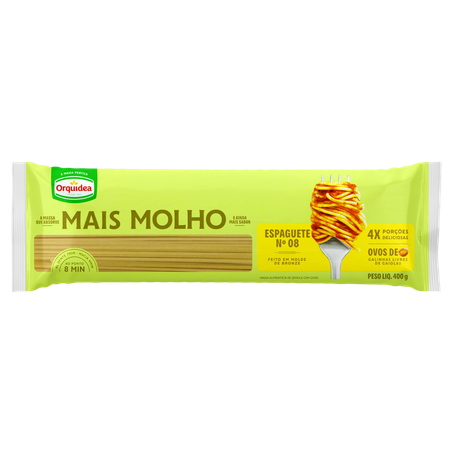 MASSA SÊMOLA COM OVOS ORQUÍDEA MAIS MOLHO ESPAGUETE 8 PACOTE 400G