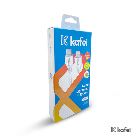 CABO KAFEI LIGHTNING + TIPO-C PVC 1M - CBL002 BRANCO CAIXA C/1UNID