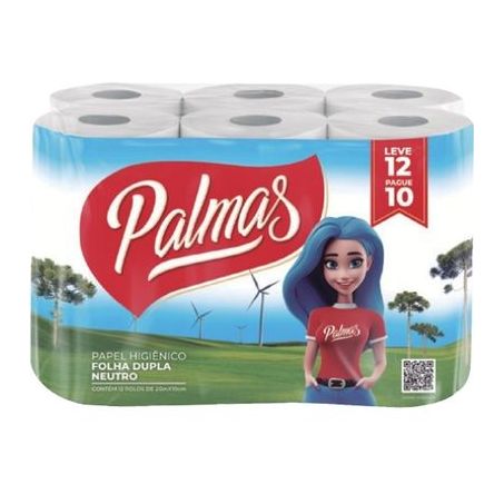 Papel Higiênico Palmas Folha Dupla Com 12 Rolos De 20 Metros Cada