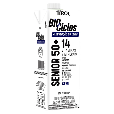 Leite Biociclos Tirol 1 Litro - Semidesnatado - Zero Lactose - Sênior