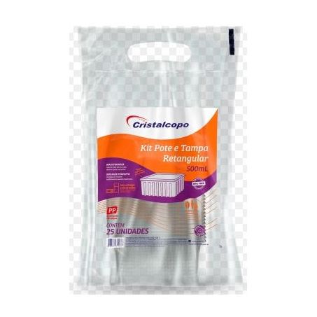 KIT POTE/TAMPA CRISTALCOPO RETANGULAR 500ML COM 25UNIDADES