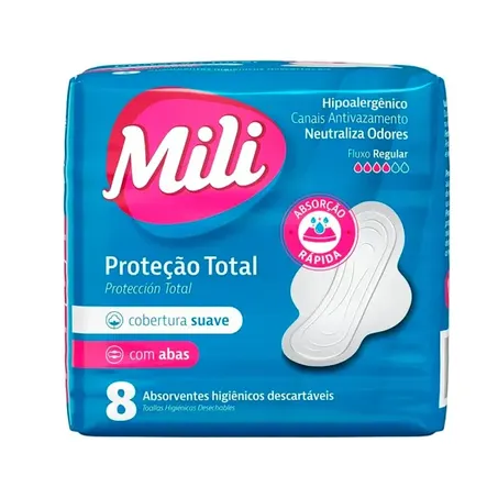 Absorvente mili suave com abas 8un