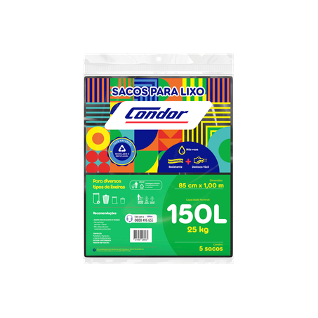 Saco para Lixo Condor 150 Litros - Almofadado - Com 5 Sacos