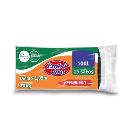 Saco de Lixo Embalixo Preto 100 Litros Embalagem 15 Un