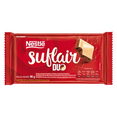Chocolate ao leite aerado e branco duo nestlé suflair