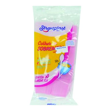 COLHER SOB STRAWPLAST FESTA DESCARTA ROSA PCT.50UN