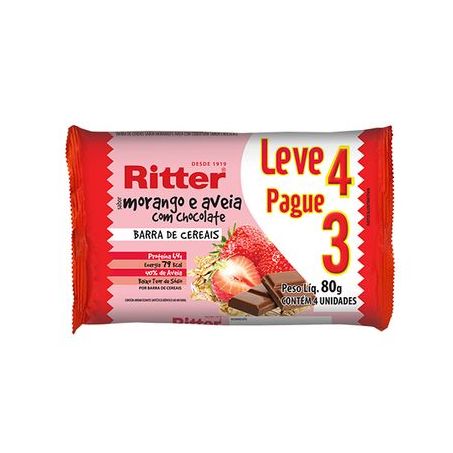 Barra cereal ritter 80g morango/aveia lv4pg3