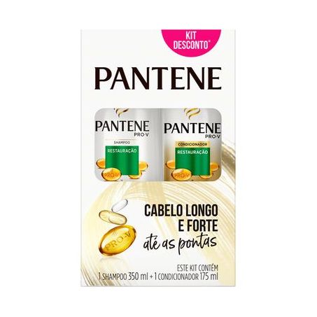 Kit Shampoo 350ml + Condicionador 175ml Pantene Cabelo Longo e Forte Restauração Caixa com 2un - 525ml