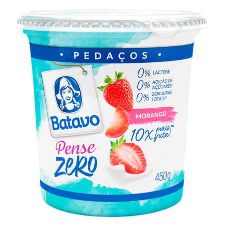 Iogurte Desnatado Pedaços de Morango Batavo Pense Zero Pote 450g