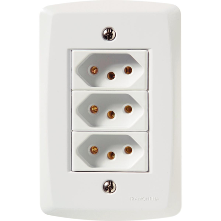 Conjunto de Tomada Tramontina 250V - Com 3 Tomadas - 2P + T - 10A - Ref. 57145/076