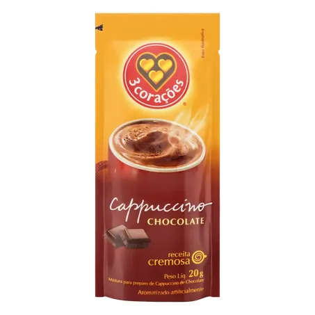 Cappuccino 3 Corações Solúvel Chocolate Sachê 20g 
 