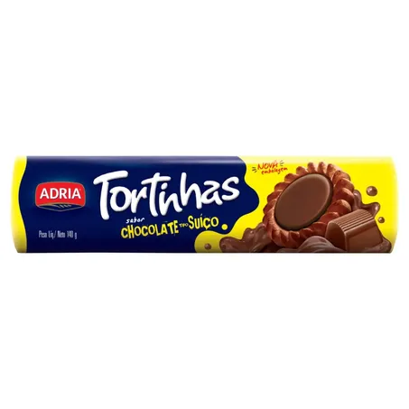 Biscoito Chocolate Recheio Chocolate Suíço Adria Tortinhas Pacote 160g