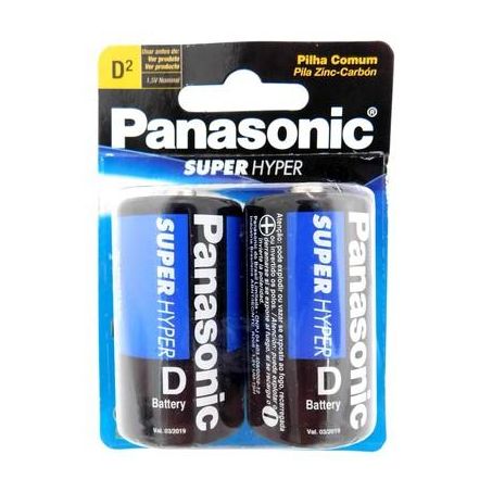 PILHA COMUM D PANASONIC SUPER HYPER GRANDE 2 UNIDADES 1,5V