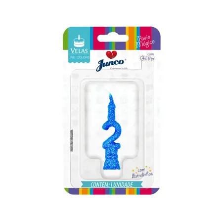 Vela Aniversario Junco Mini Glitter N2 Azul