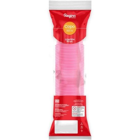Copo Plástico Descartável Rosa Regina 200ml com 50 Un.
