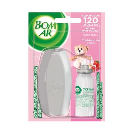 Aromatizador Bom Ar Talco Aparelho Click 1un + Refil 12ml
