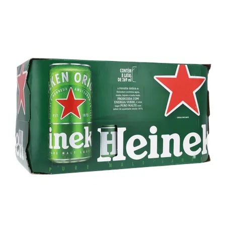 Cerveja Lager Heineken Puro Malte Lata 269ml - Pacote com 8un - 2.1lt 360-16