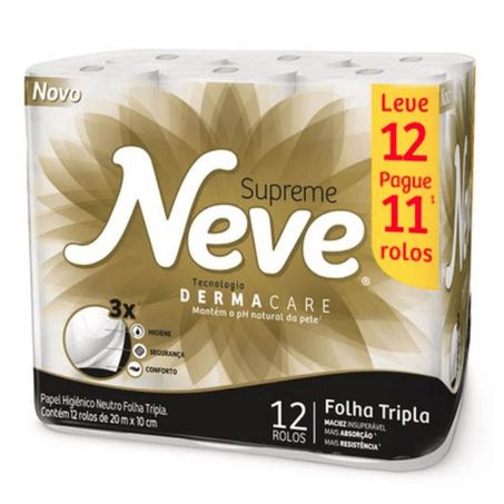Papel higiênico neve supreme c/12 rolos de 20m