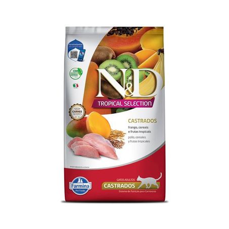  Ração Farmina N&D Tropical Selection para Gatos Adultos Castrados Sabor Frango, Cereais e Frutas Tropicais 1,5Kg 360-1