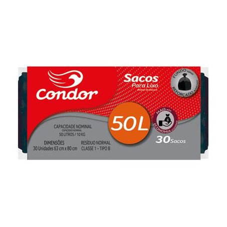 Saco lixo condor rolo 50lt c 30un