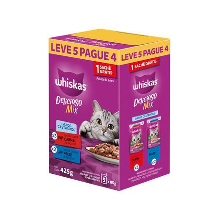 Ração Para Gatos Castrados Whiskas Mix De Carne E Vegetais Sache Leve 500g Pague 400g