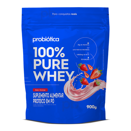 Suplemento Proteico Probiótica 100% Whey Morango 900g