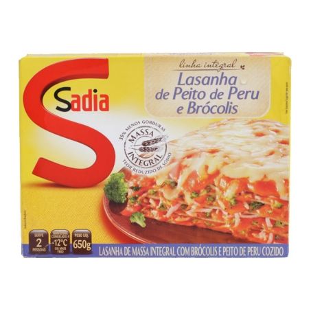 Lasanha Congelada Integral Sadia Peito de Perú E Brócolis Embalagem 650G