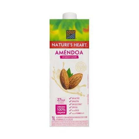 Bebida à Base de Amêndoa Nature's Heart sem Adição de Açúcar Caixa 1lt