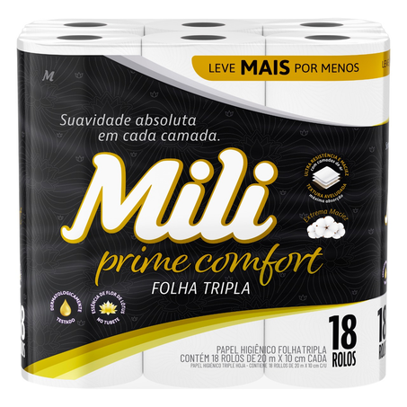 Papel Higiênico Mili 20m Folha Tripla com 18 Rolos