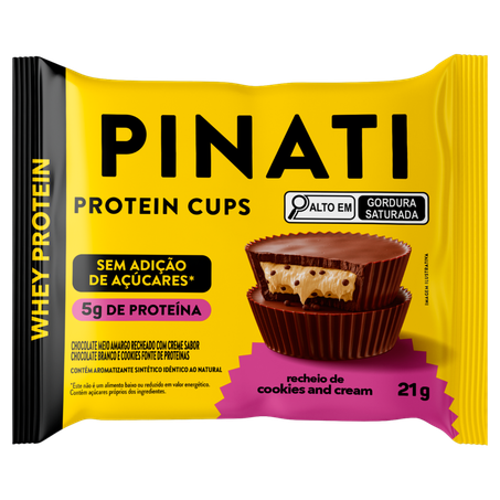 Tortinha de Proteína Chocolate Meio Amargo Recheio Cookies and Cream Pinati Whey Protein Cups Pacote 21g