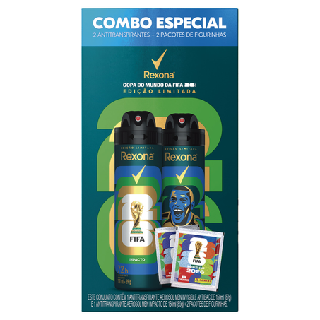 Kit Desodorante Rexona Masculino Impacto e Invisible Antibac Vini Jr 150ml  2 Pacotes de Figurinhas Copa do Mundo Fifa 2026