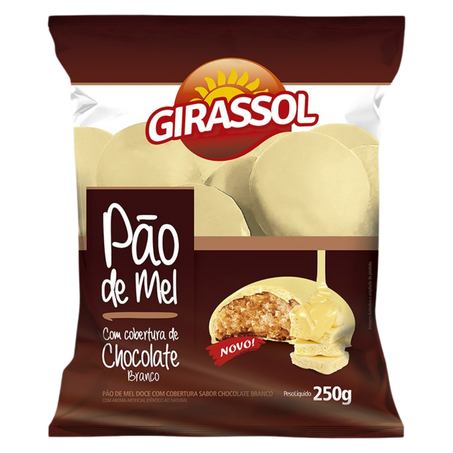 Biscoito/bolacha pao de mel 250g girassol cobertura de chocolate branco