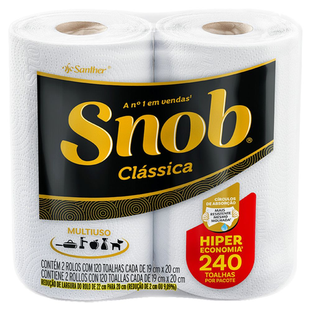 Papel Toalha Snob Clássica Folha Dupla 120 Folhas Com 2 Unidades