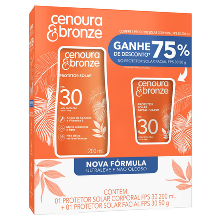 Conjunto Cenoura & Bronze Protetor Solar Corporal - FPS 30 - 200ml  + Ganhe 75% de Desconto no Protetor Facial - 50g