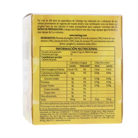 Chá Limão com Gengibre Twinings Infusions Caixa 10 Unidades 15G 360-26