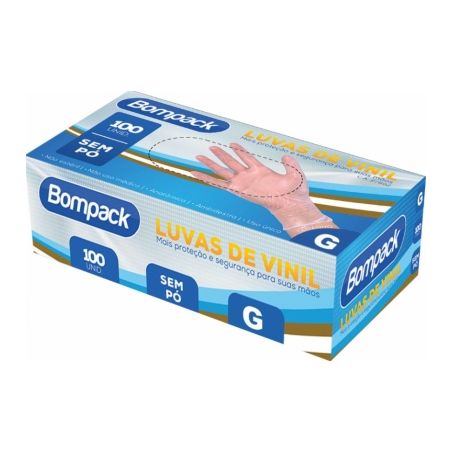 LUVA VINIL TAM G BOMPACK C/100