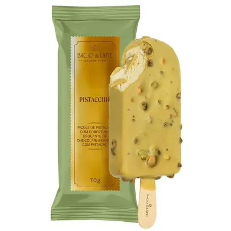 PICOLÉ BACIO DI LATTE PISTACCHIO COM COBERTURA 70G