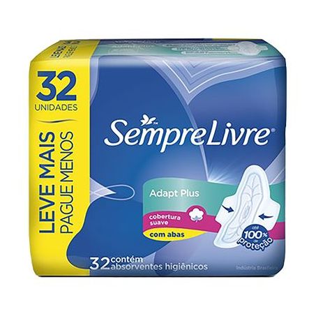 Absorvente Sempre Livre Adapt Plus Cobertura Suave com Abas 32UN