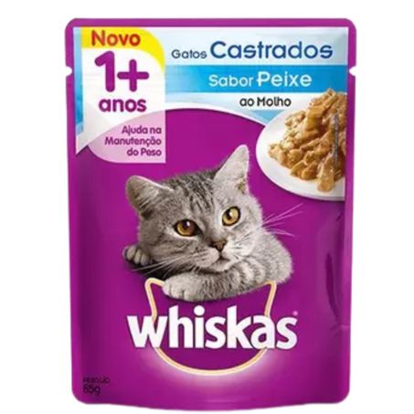 Pet racao/molho gatos whiskas sache castrados peixe 1+ 85g
