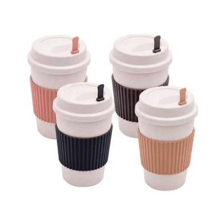 Copo Lyor Café Bambu com Tampa e Mexedor Sortido 450Ml